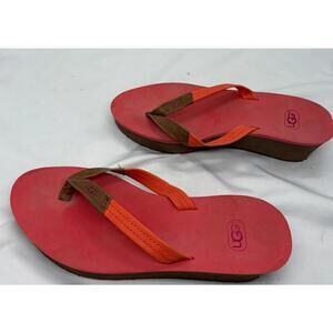 UGG Beach Flip Flop Sandals Red Brown Womens 7 Leather Straps